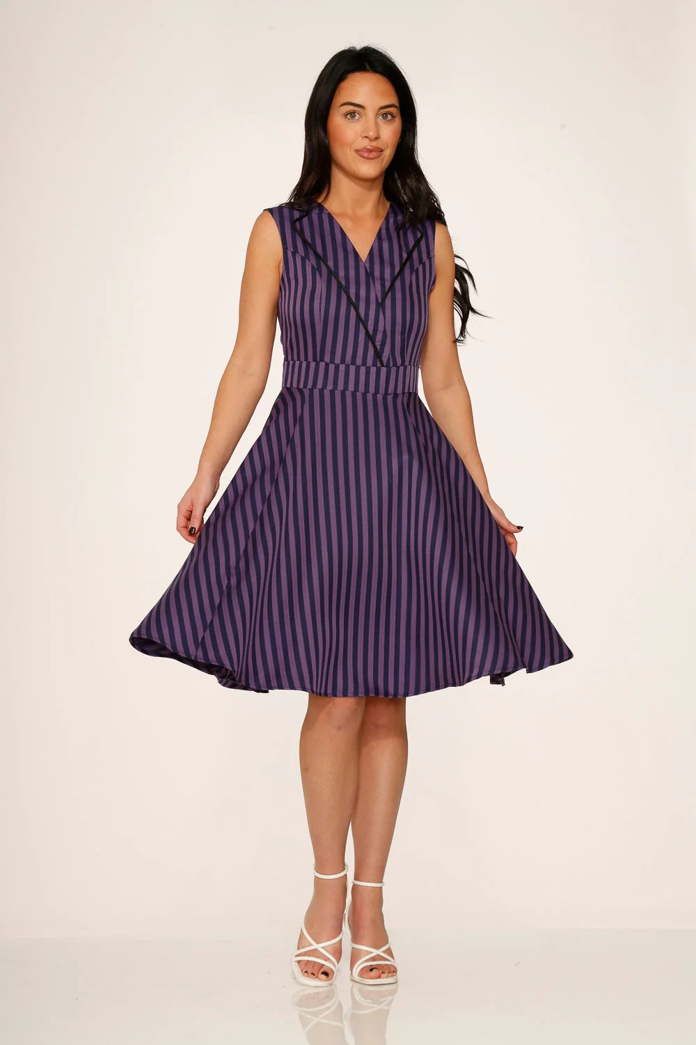 Black & Purple Stripe Swing Dress