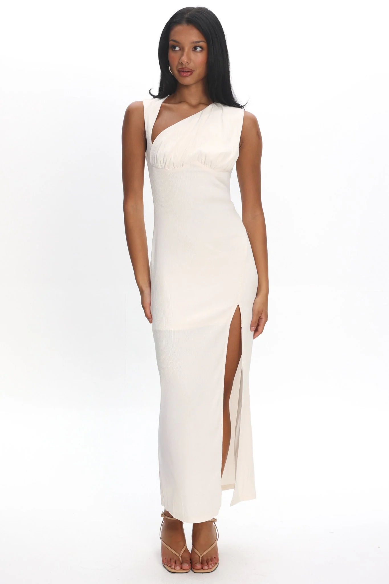 Daleela Asymmetric Neckline Maxi Dress Vanilla