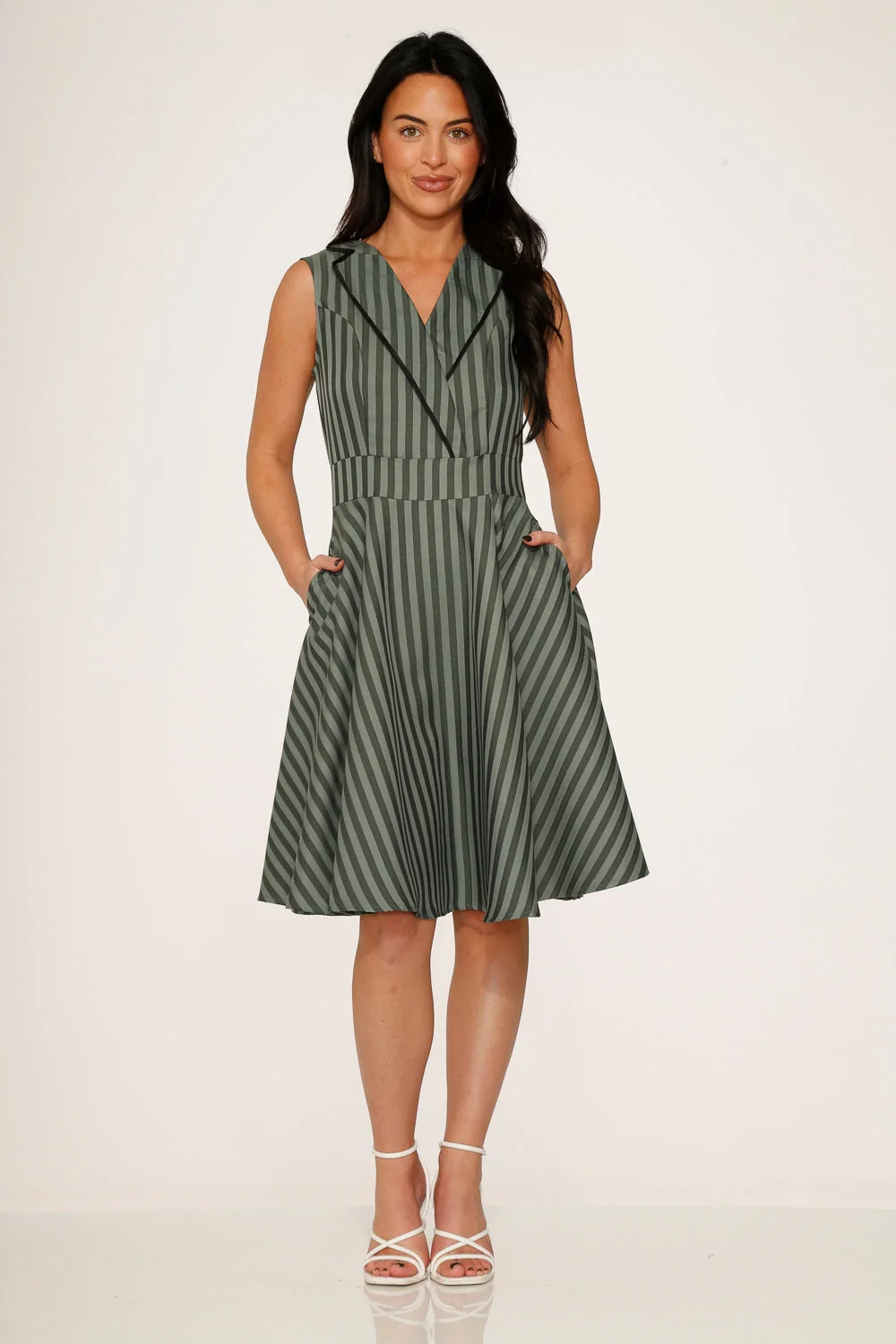 Olive Stripe Swing Dress