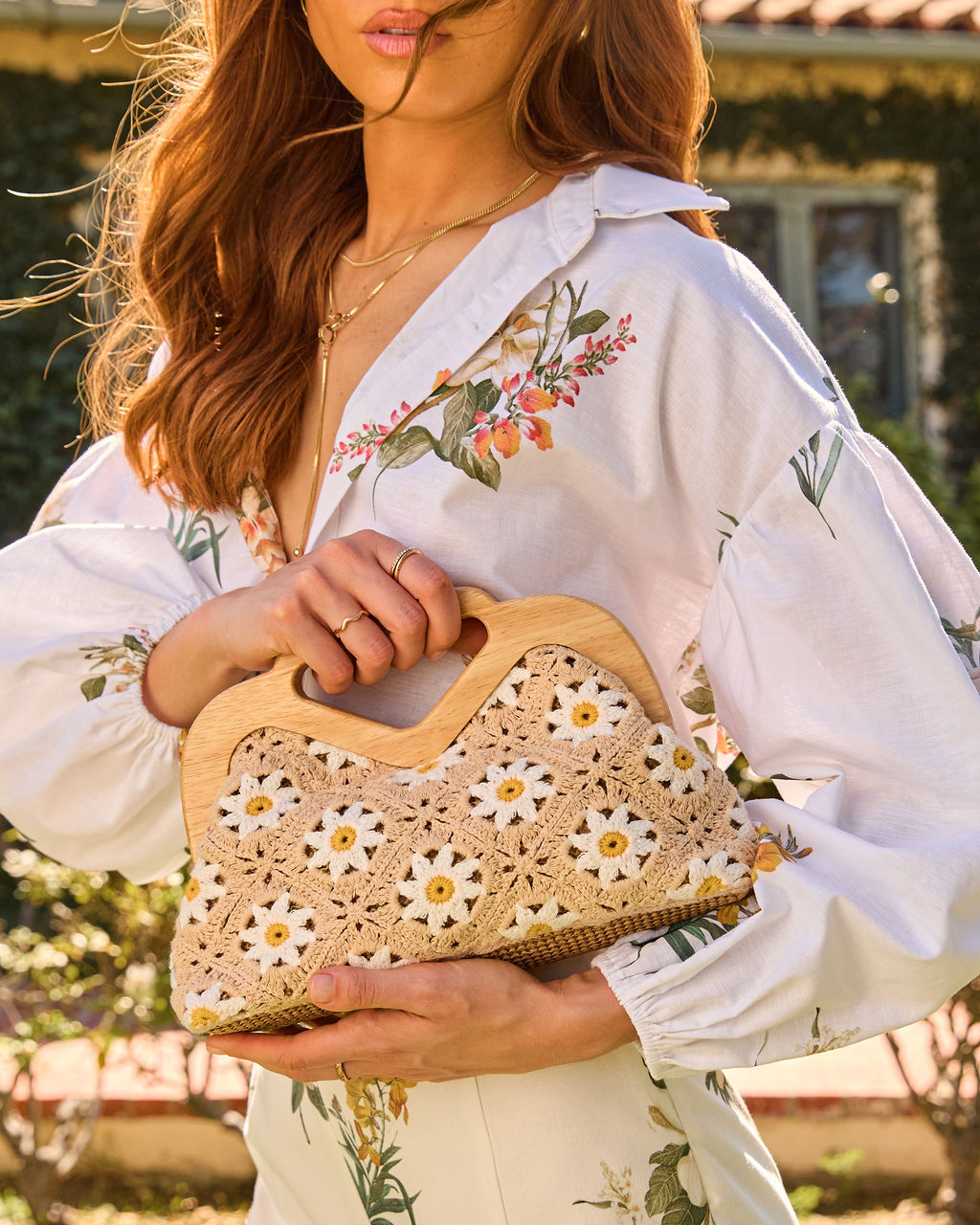 Sunspun Muse Woven Floral Clutch