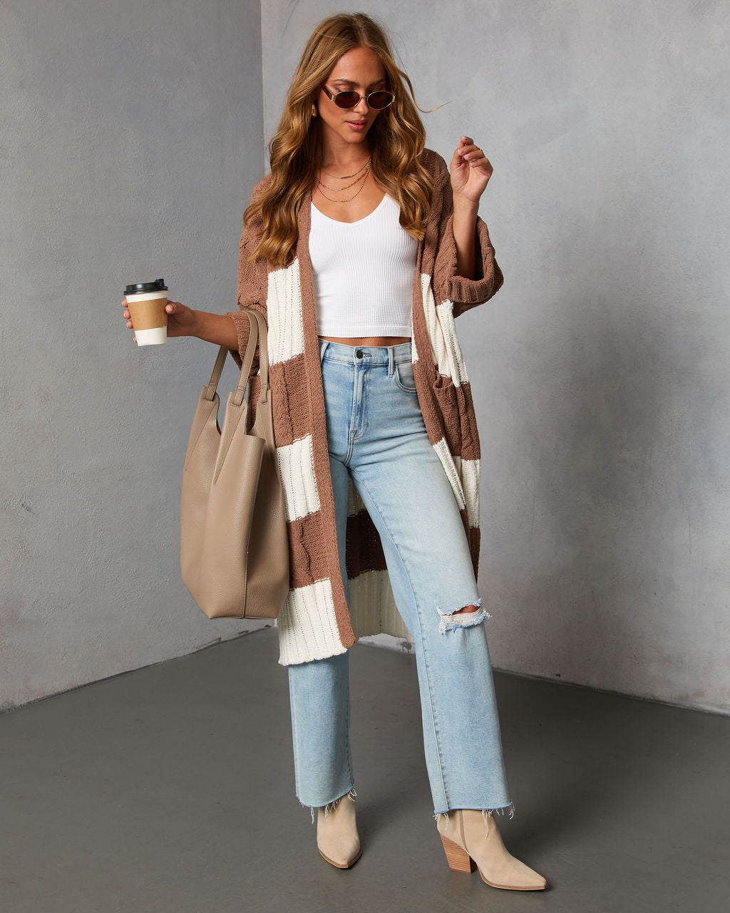 Nestle Down Contrast Stripe Knit Cardigan