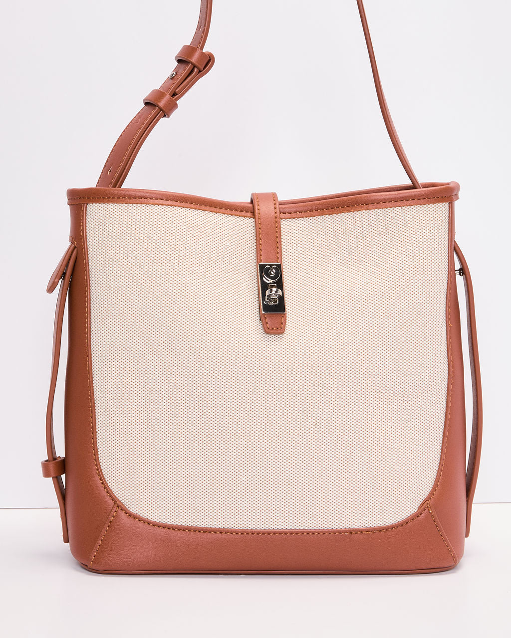 Lorenne Leather Trim Canvas Bucket Bag