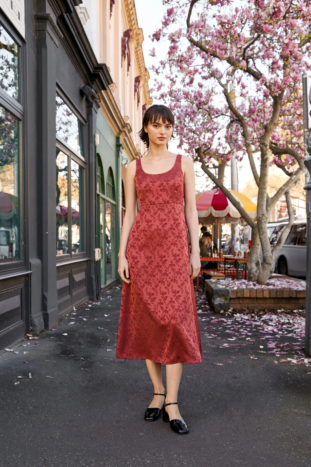 Roma Satin Embossed Midi Dress
