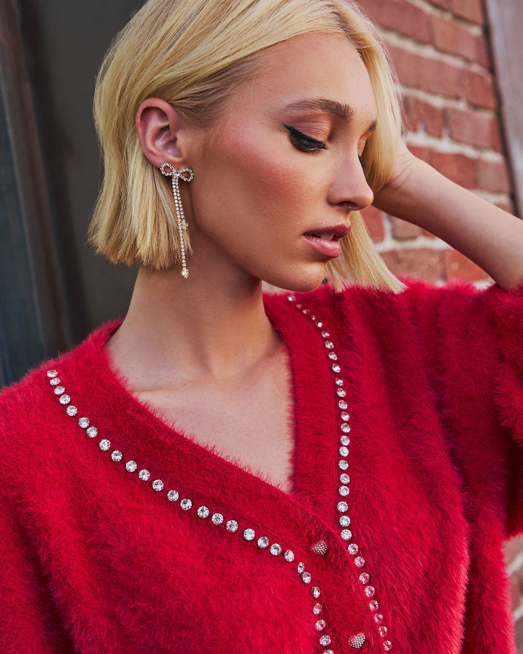 Final Touch Rhinestone Bow Earrings