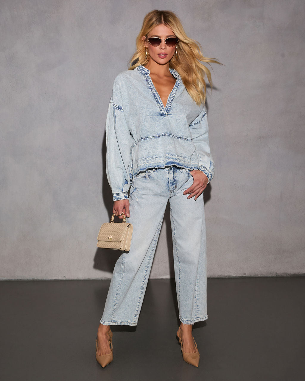Lisbon Relaxed Plunging Neckline Denim Top