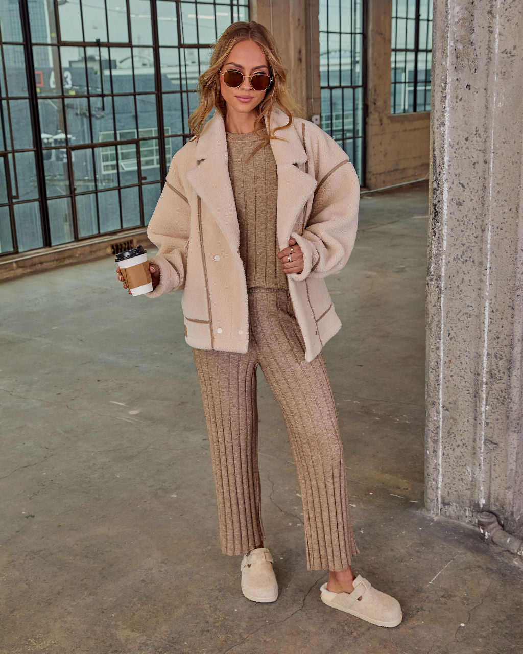 Homebody Hour Ribbed Knit Flare Leg Pants