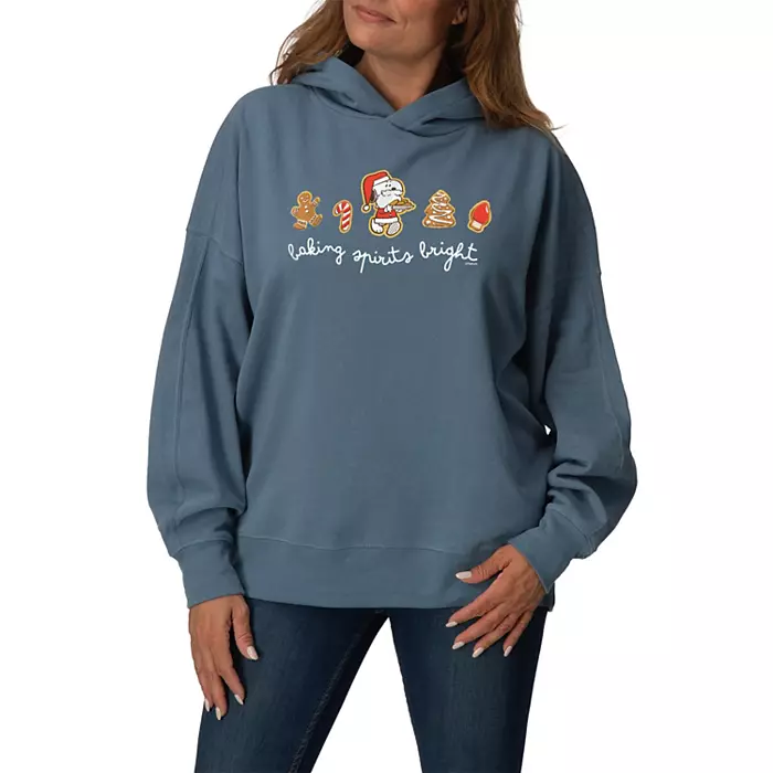 Women's Peanuts Snoopy Baking Spirits Bright Oversized Fleece Hoodie Sweatshirt