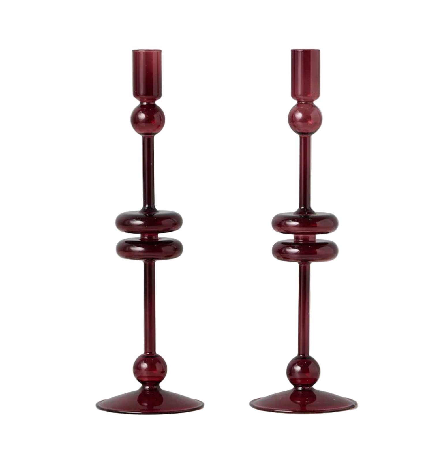 Burgundy Glass Candlestick Pair