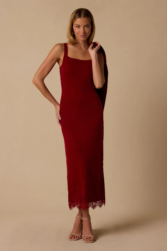 Cazzy Red Two-Piece Lace Sweater Dress