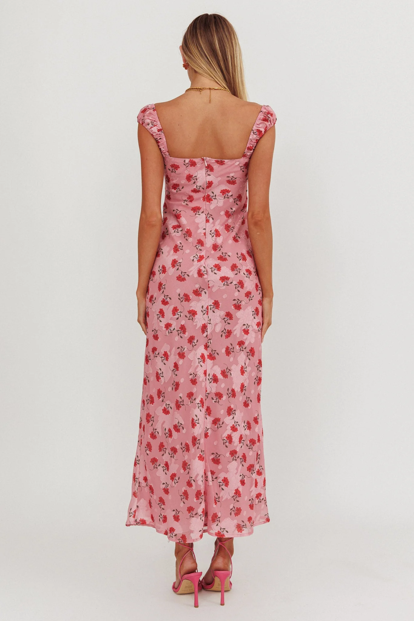 Femme Belle Ribbon Trim Maxi Dress Floral Pink