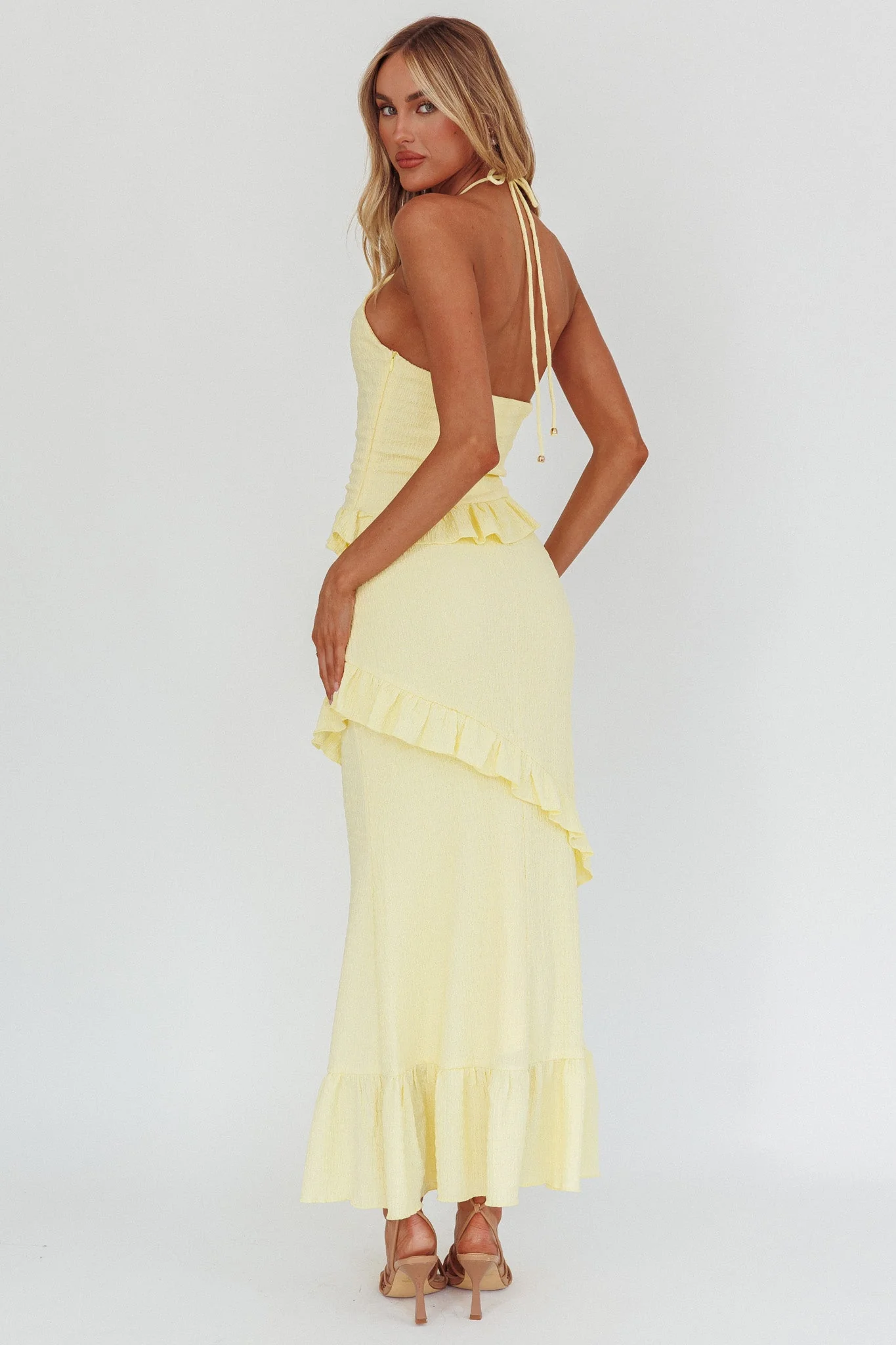 Clemence Smocked Frill Trim Maxi Dress Lemon
