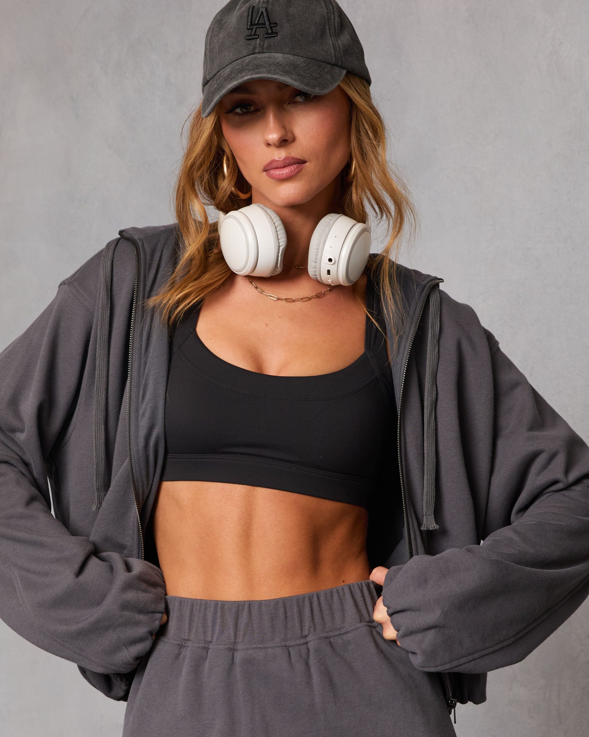 Soft Balance Drawstring Hood Zip Up Sweatshirt