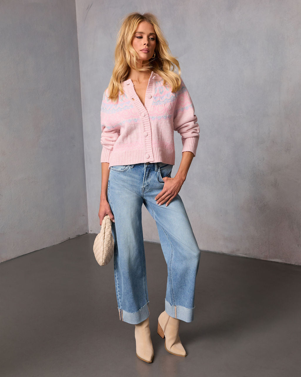 Cozy Aura Fair Isle Printed Cardigan