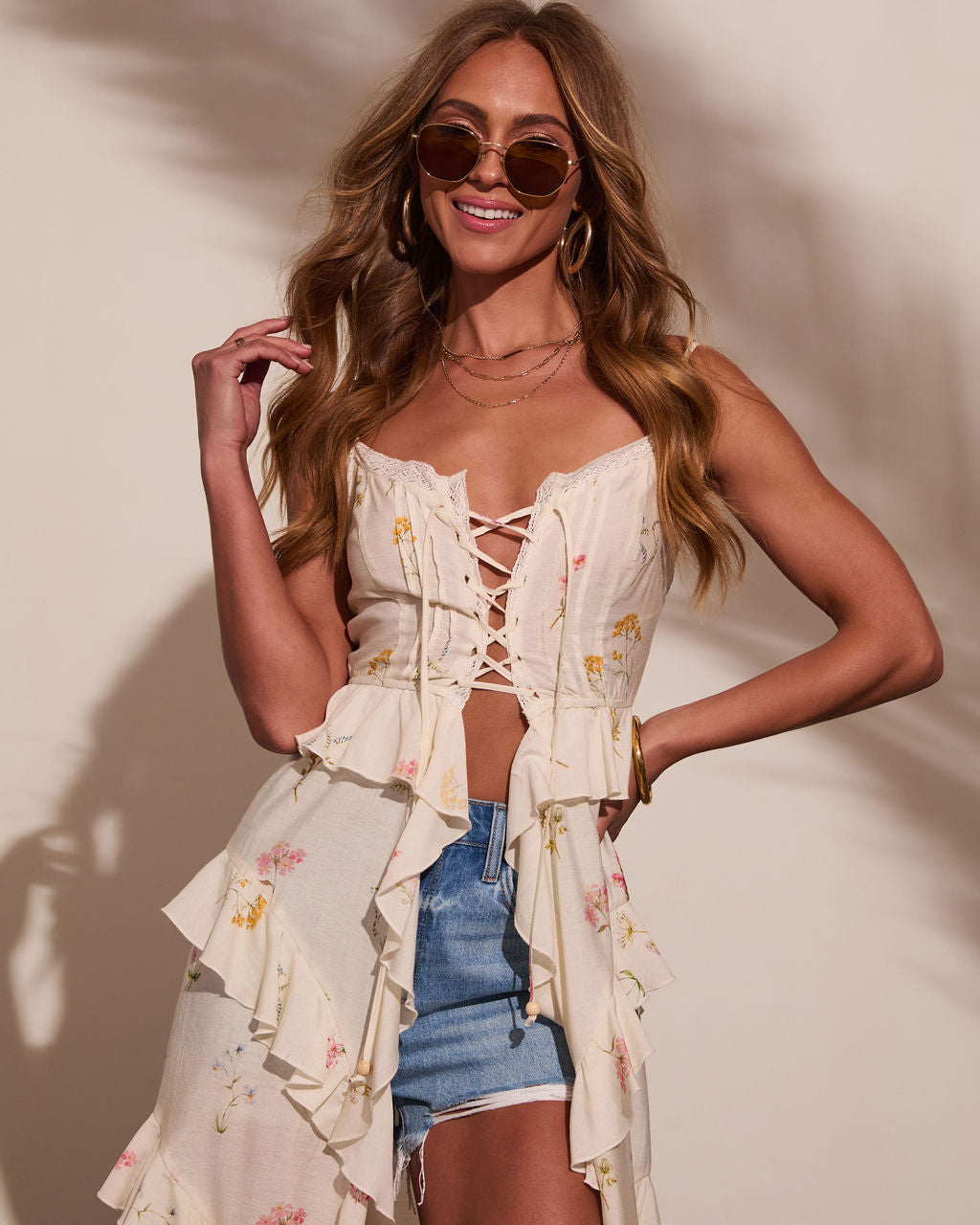 Lenia Ruffled Floral Tunic Top