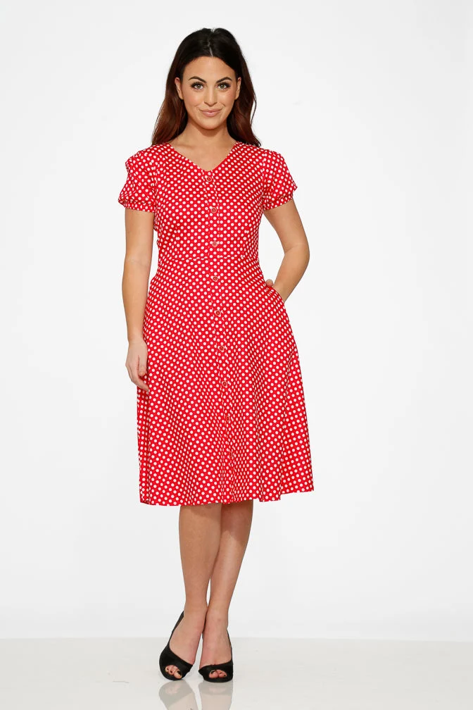 Dolly Dotty Swing Dress in Red