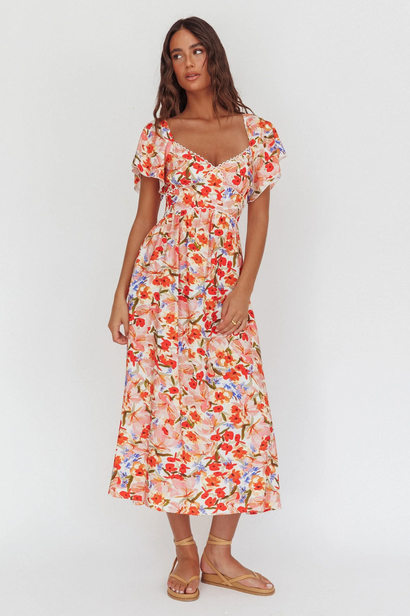 Carynna Flutter Sleeve Maxi Dress Floral Red