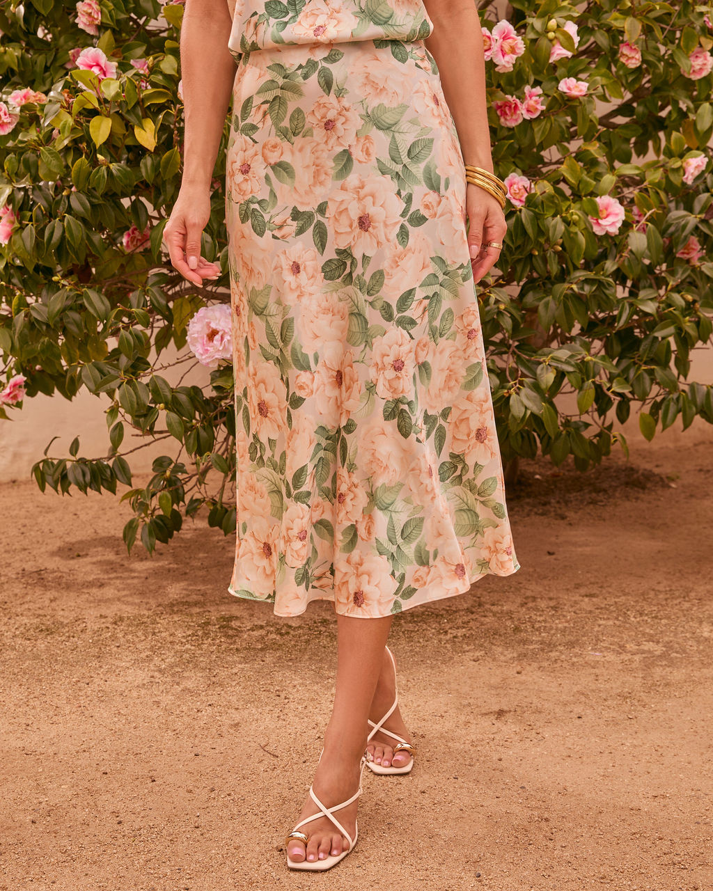 Garden Affair Floral Satin Midi Skirt