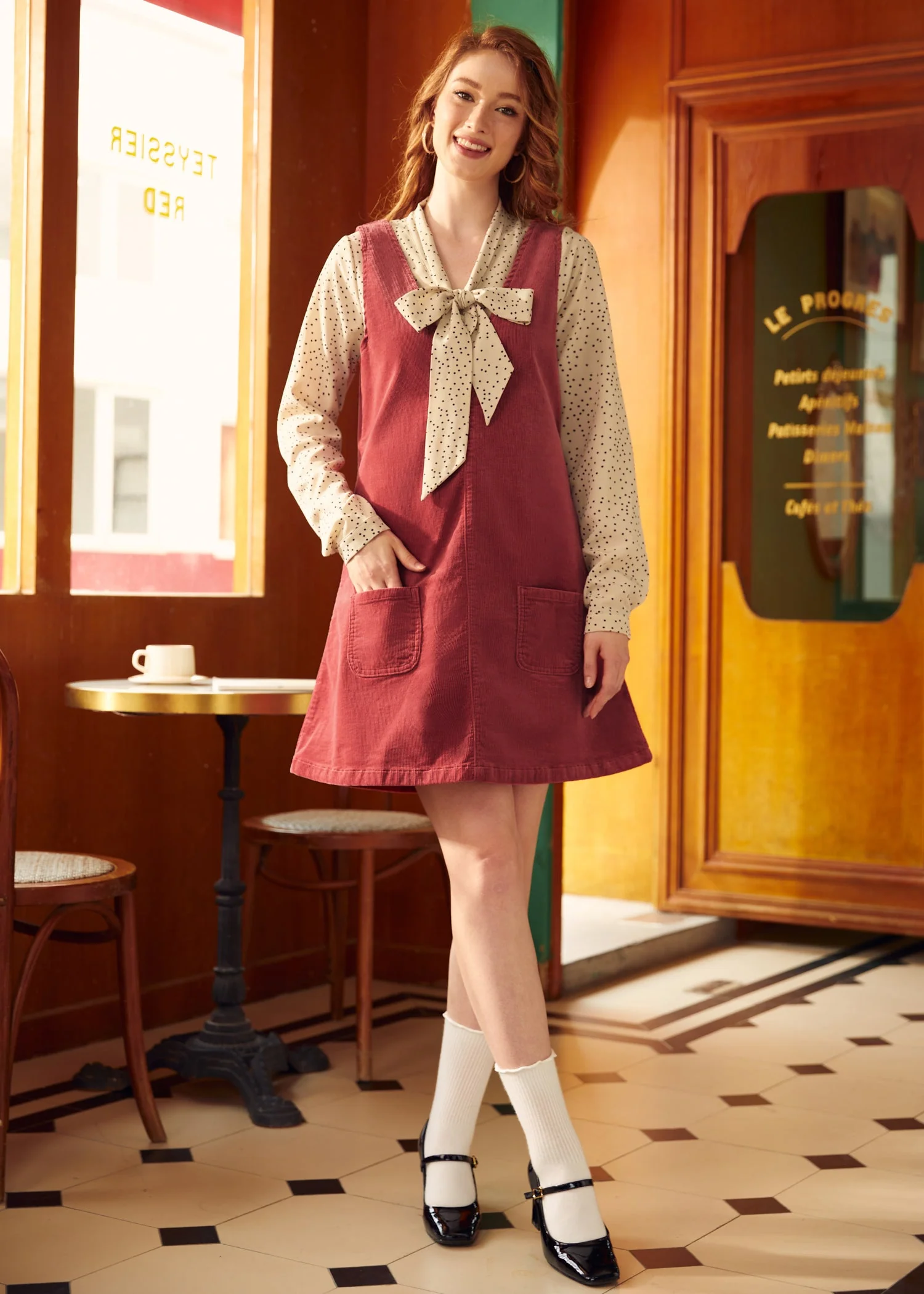Retro Radiance V-Neck Corduroy Dress