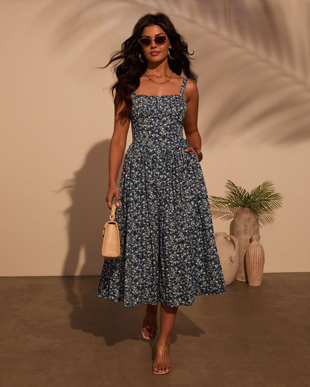 Vivvie Floral A Line Midi Dress