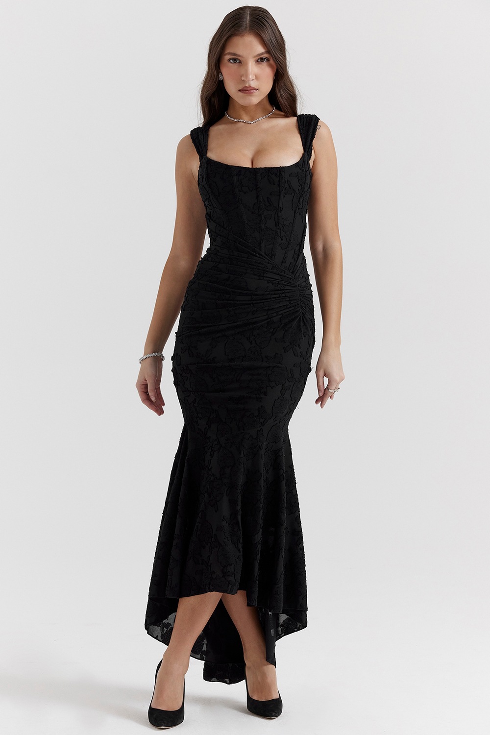 rose black floral maxi dress