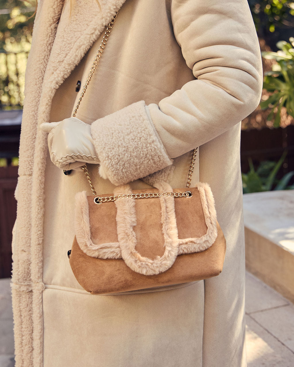 Hutson Suede Faux Fur Trim Shoulder Bag