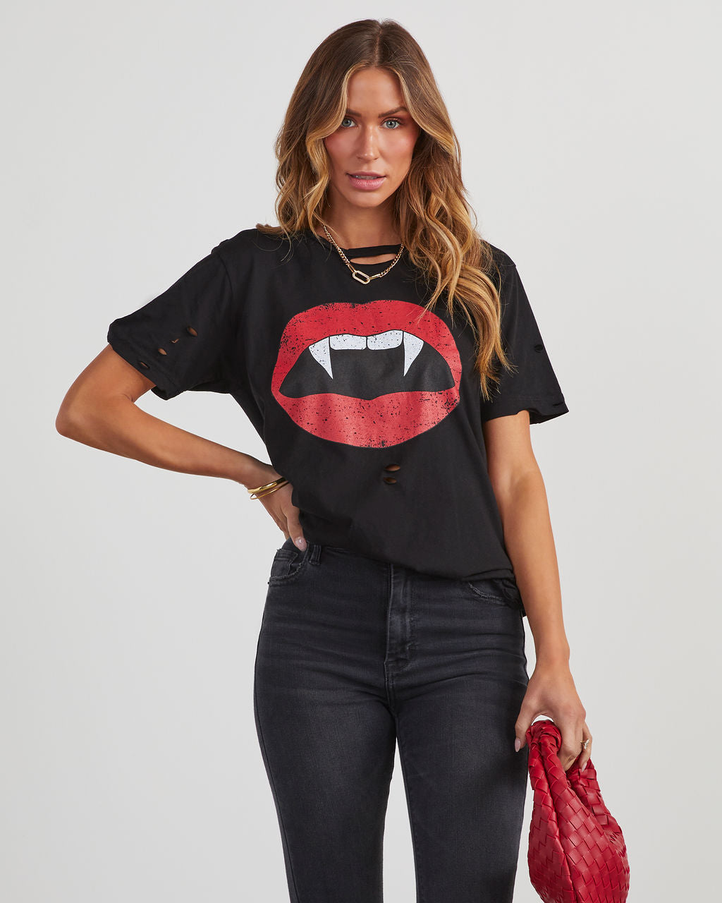 Vampire Lips Distressed Cotton Tee