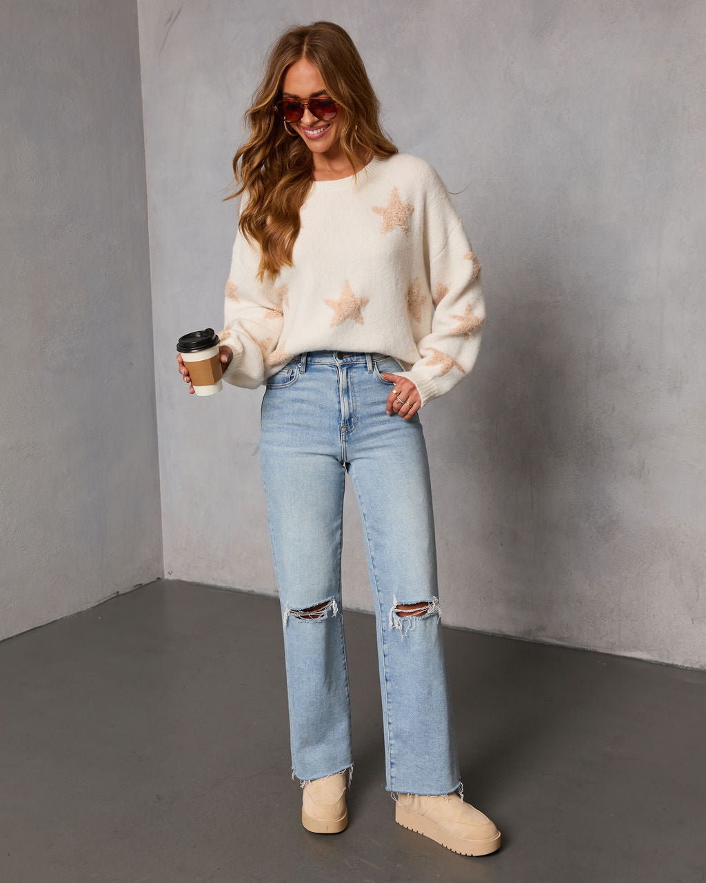 Starlit Snuggle Star Graphic Knit Sweater