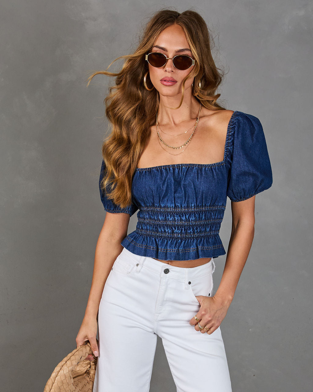 Saray Smocked Denim Top