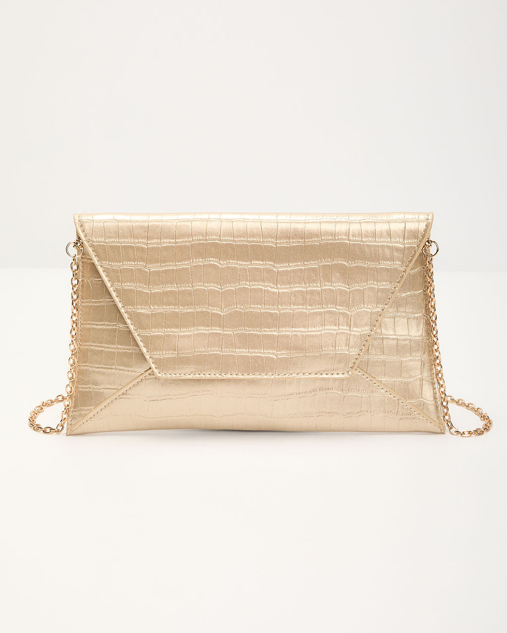 Perfect Timing Croc Metallic Envelope Clutch
