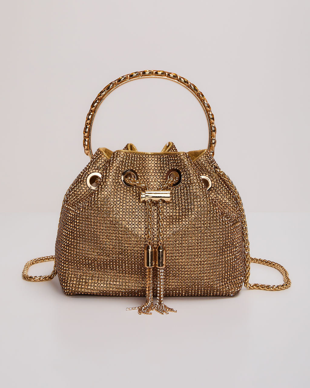 Margo Rhinestone Drawstring Bucket Bag