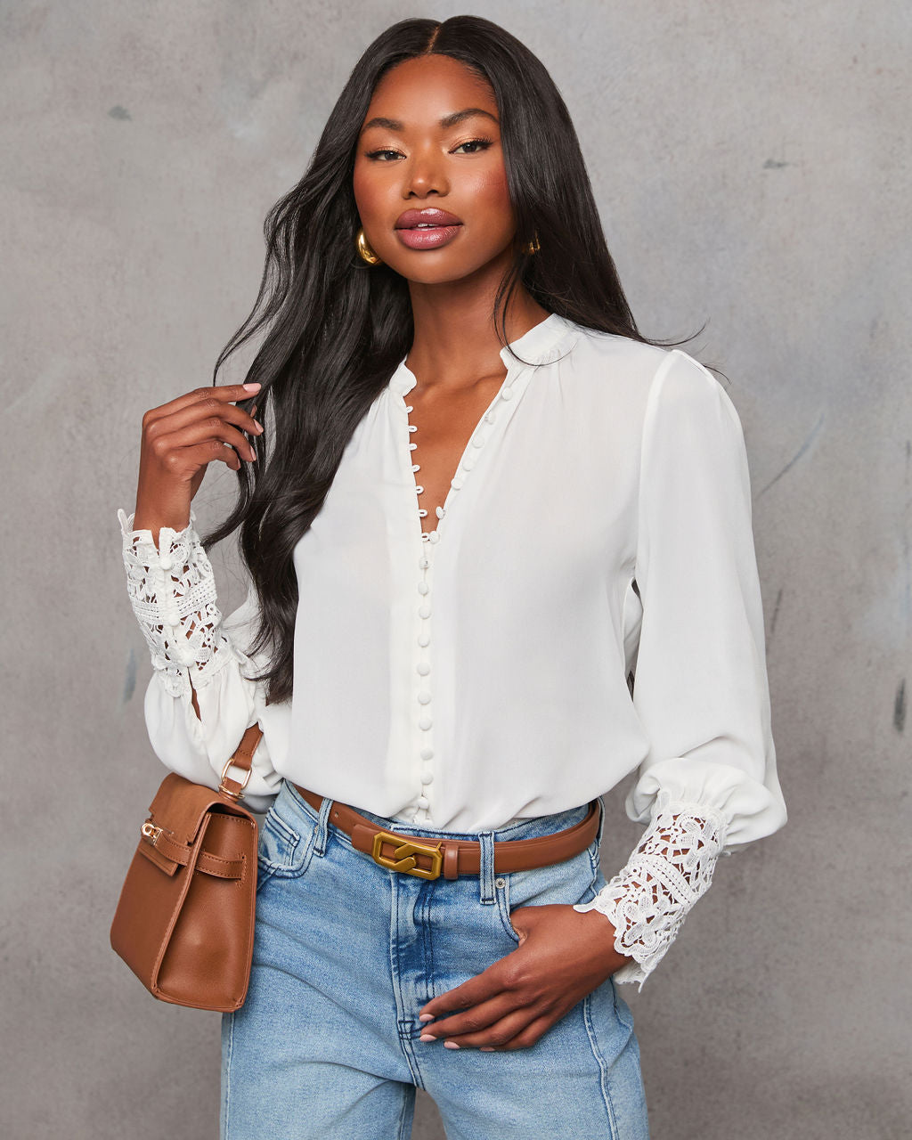 Girl Crush Lace Cuff Button Down Blouse