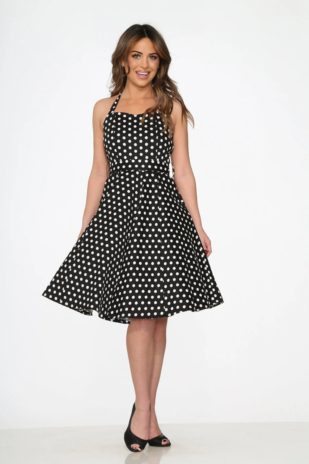 Black & White Polka Dot Halter Swing Dress