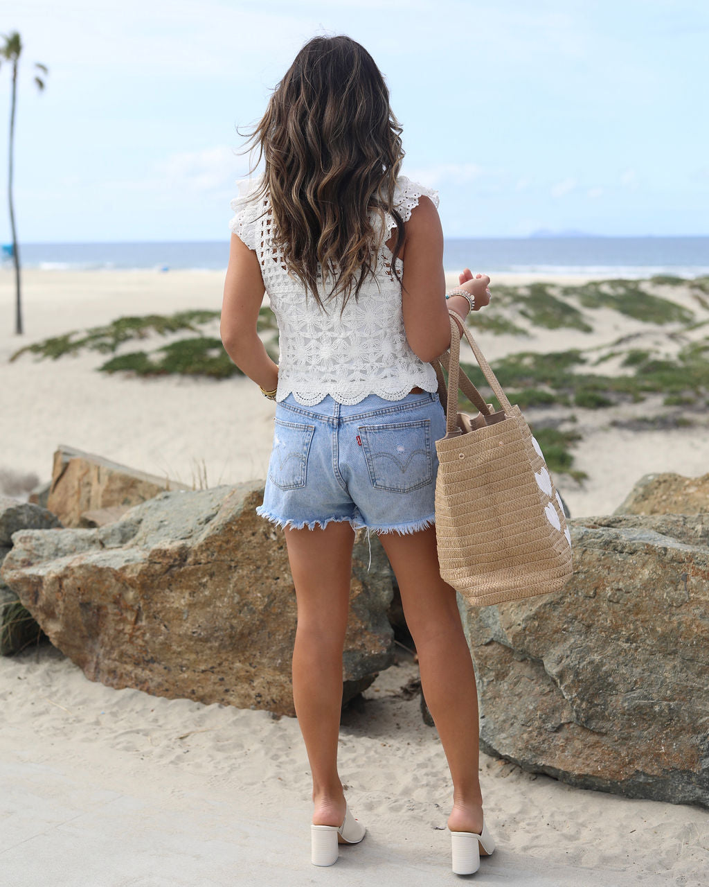 Bella Crochet Knit Eyelet Flutter Sleeve Top