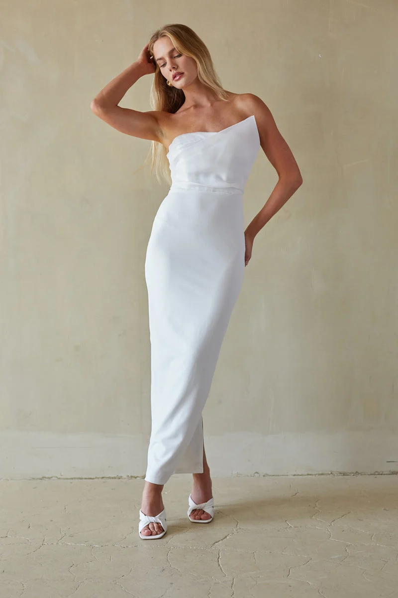 Odessa Asymmetrical Neck Strapless Maxi Dress