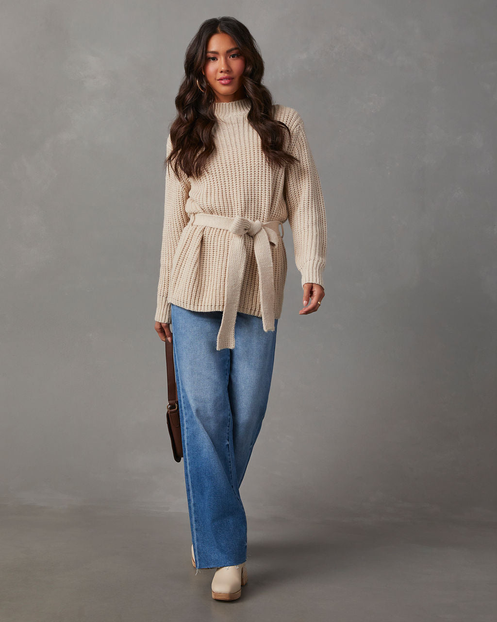 Wixson Belted Mock Neck Sweater