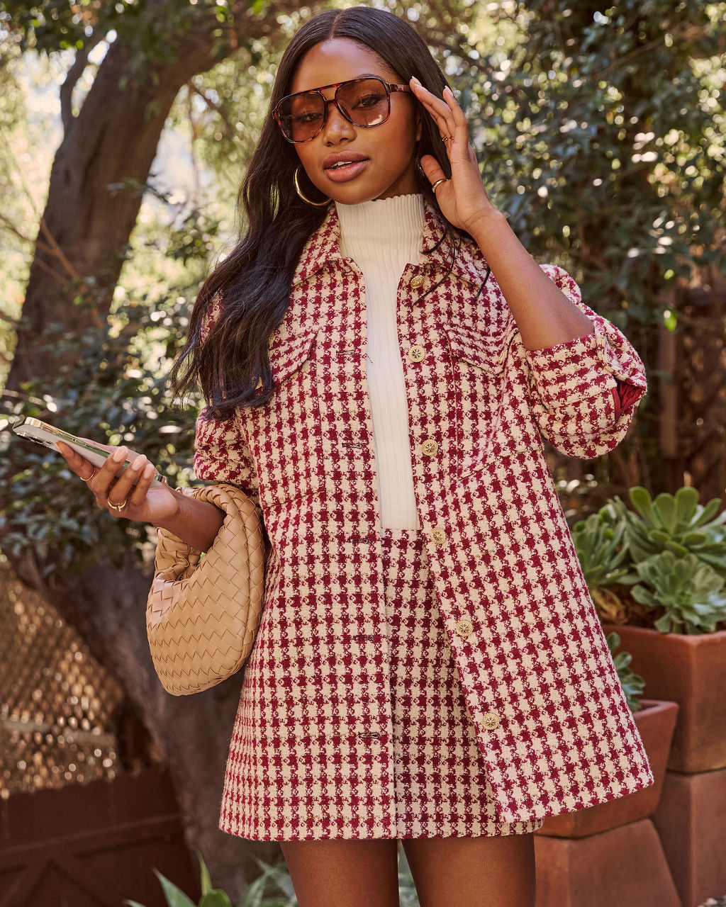 Jensin Tweed Houndstooth Shirt Jacket