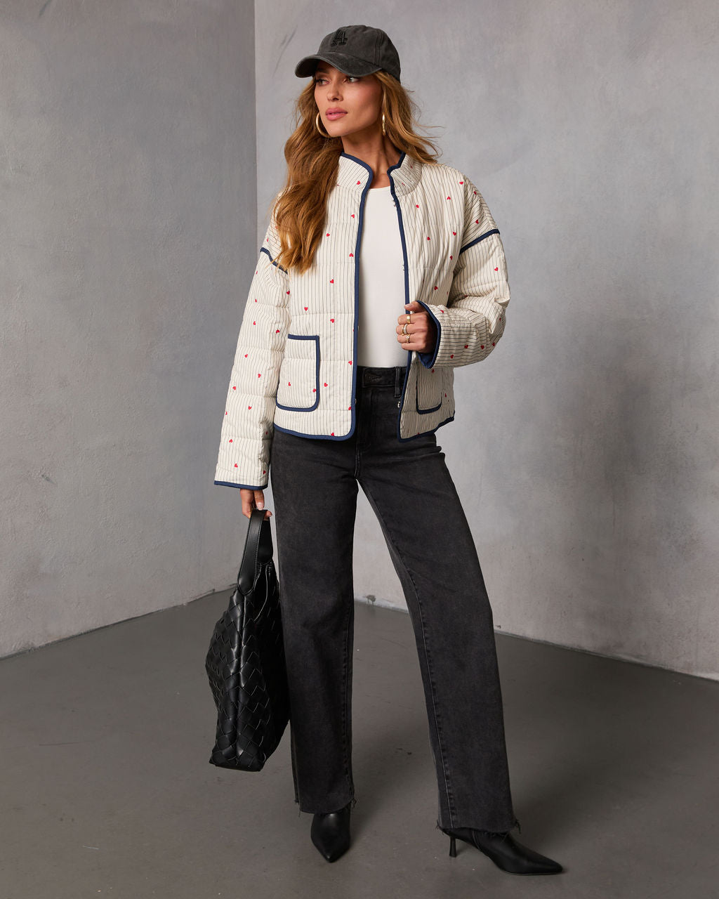 Warm Hearts Quilted Heart Print Jacket