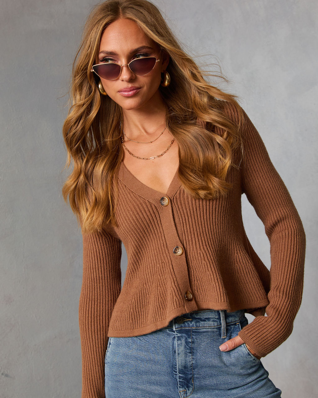 Stewart Peplum Button Front Sweater