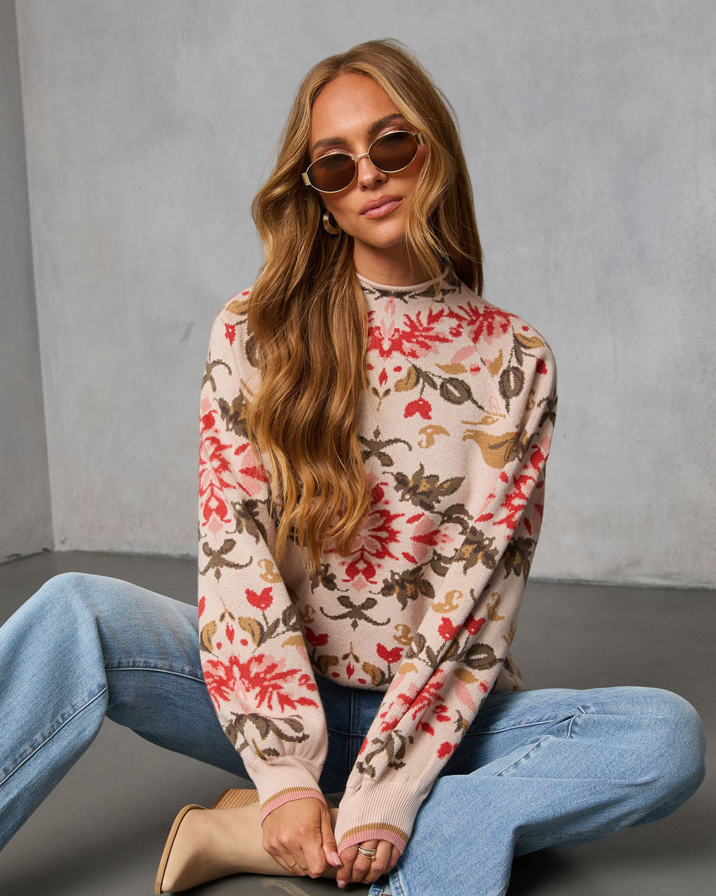 Terracotta Haze Printed Mock Neck Sweater