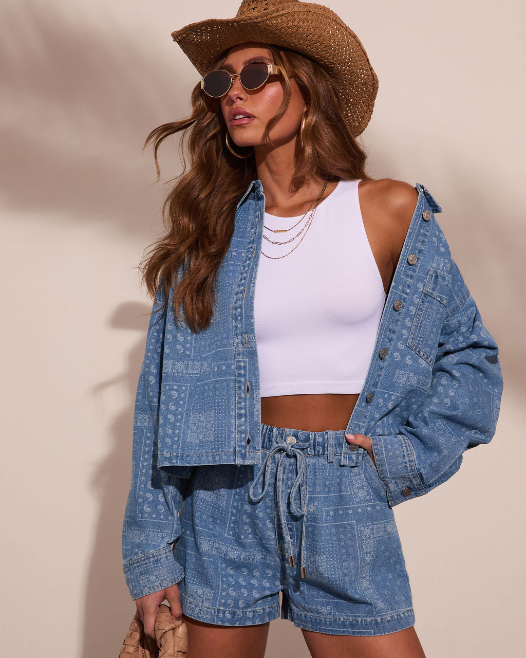 Prairie Canyon Paisley Denim Button Down Top