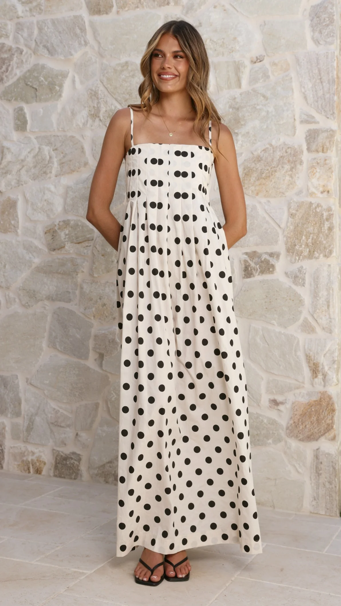 Felicity Maxi Dress - White/Black Spot