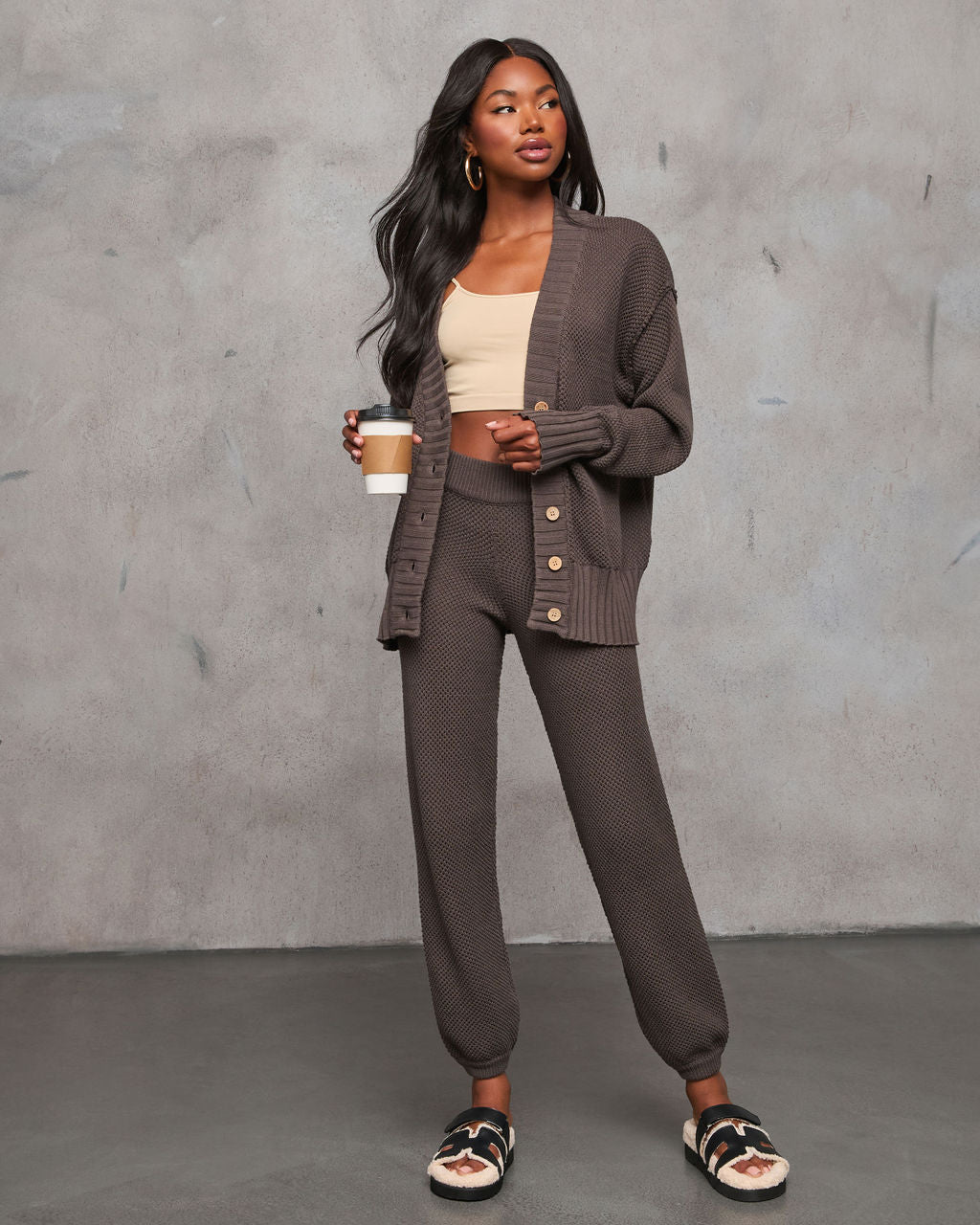 Find The Calm Front Button Textured Knit Cardigan