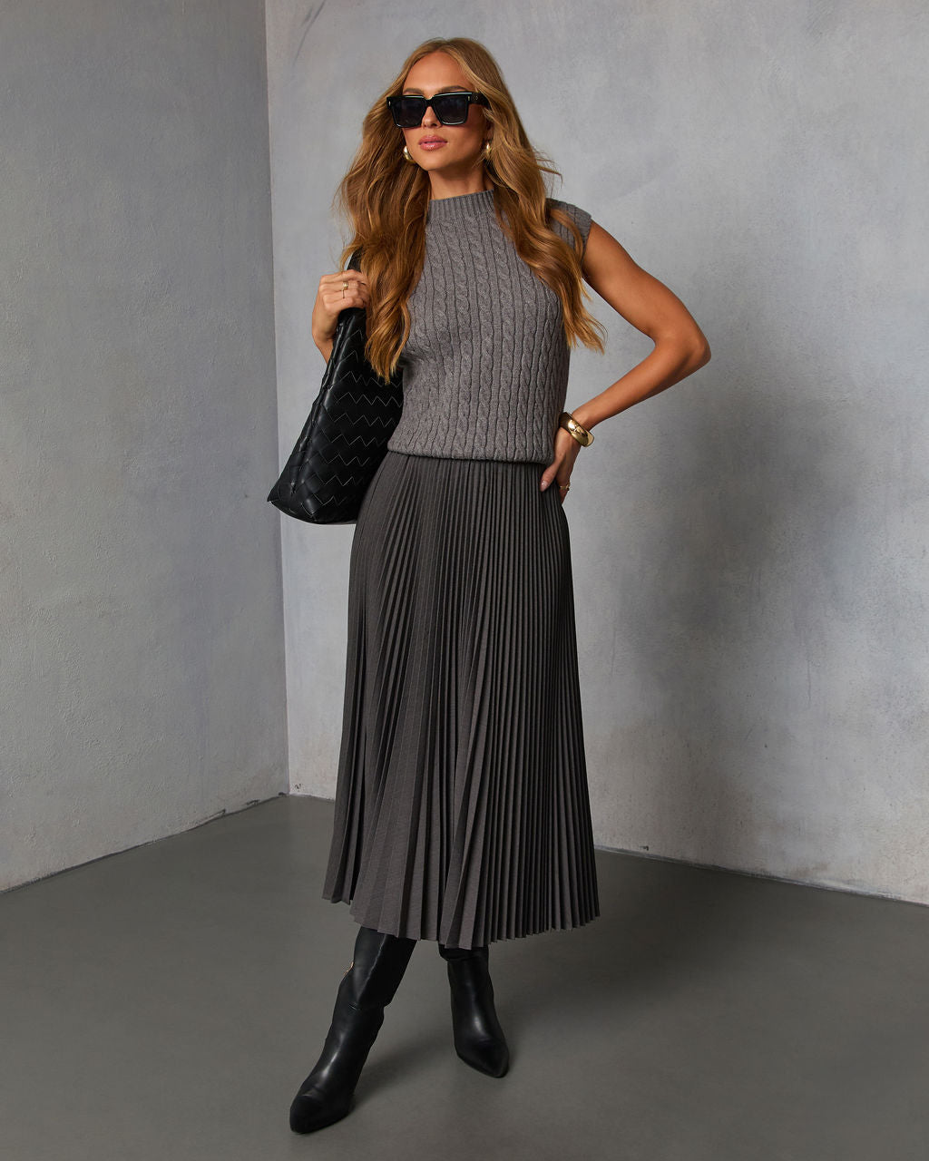Vionette Pleated Midi Skirt