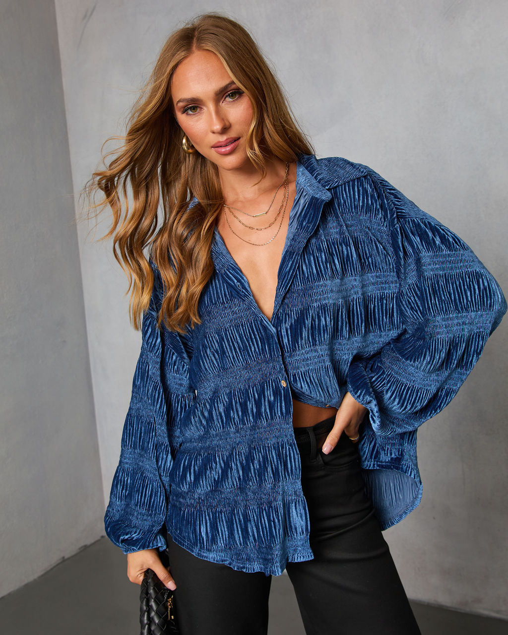 Bette Textured Velvet Button Down Top