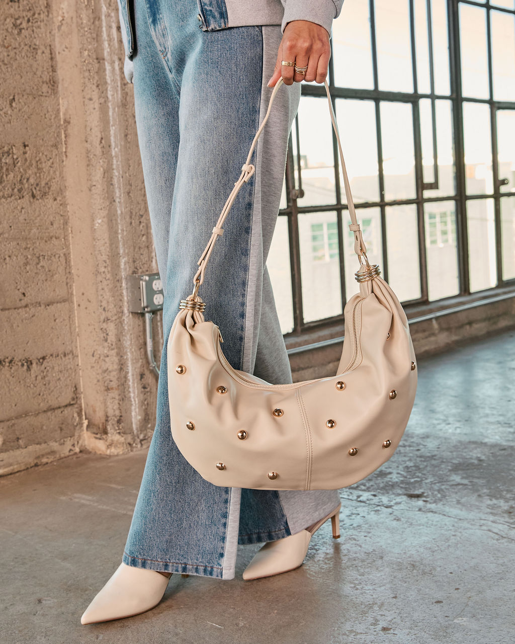 Porla Studded Vegan Leather Shoulder Crossbody Bag