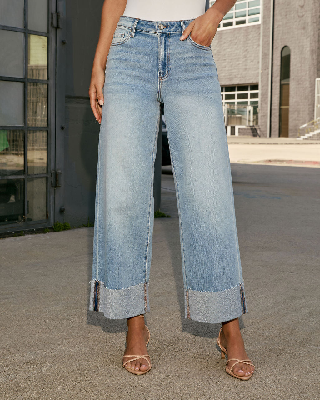 Janey Super Stretch High Rise Wide Leg Cuffed Jeans