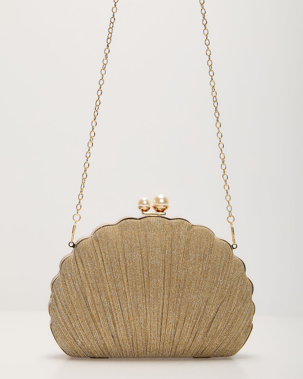 Remmi Textured Metallic Shell Clutch