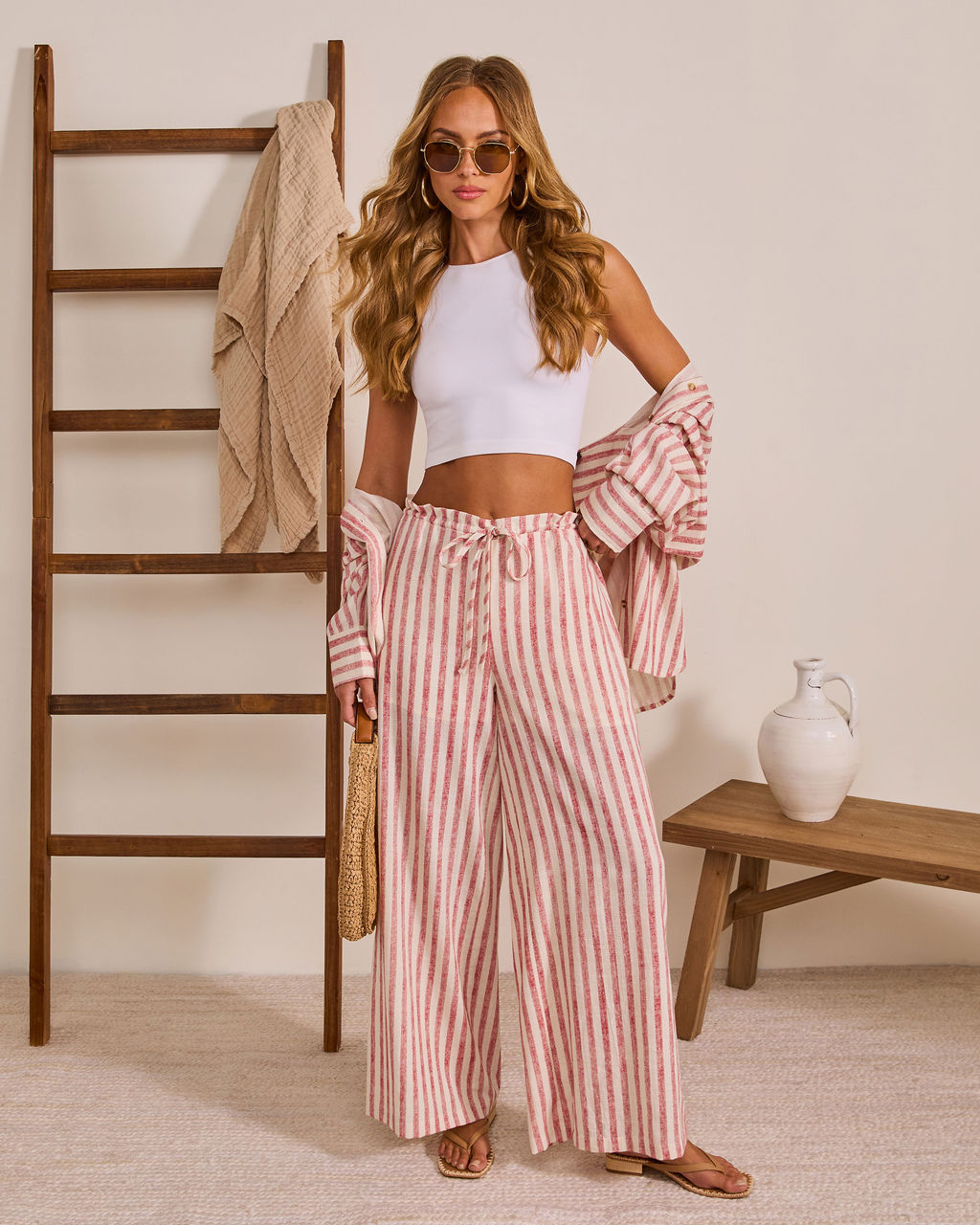 Arinah Striped Wide Leg Drawstring Pant