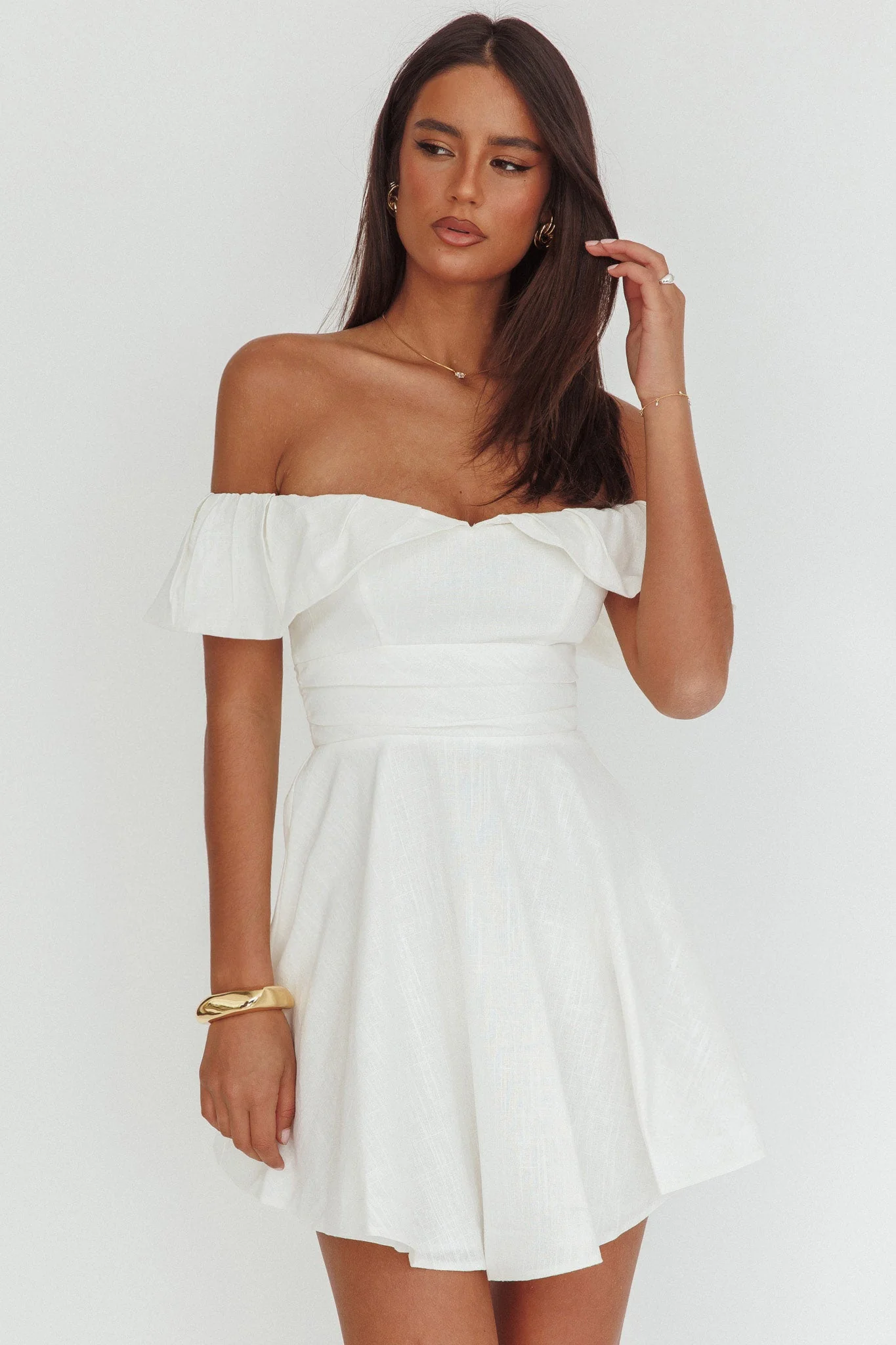 Lillianne Off-Shoulder A-line Mini Dress White