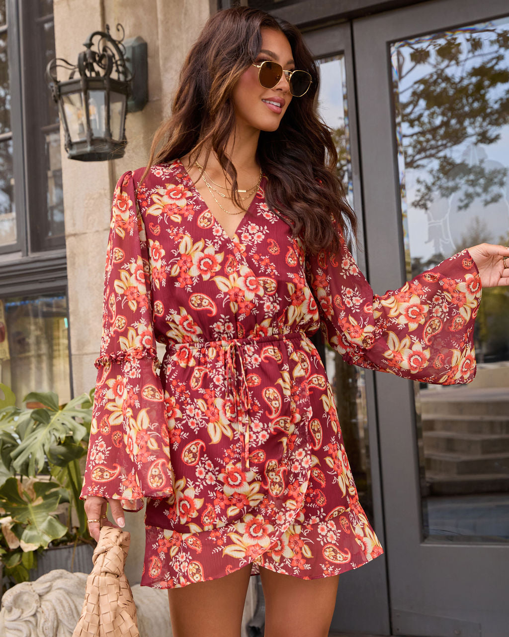 Honeycrisp Floral Waist Tie Mini Dress